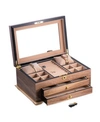 Bey-berk Walnut 3 Level Jewelry Box With Gold Tone Accents And Locking Lid In Multi