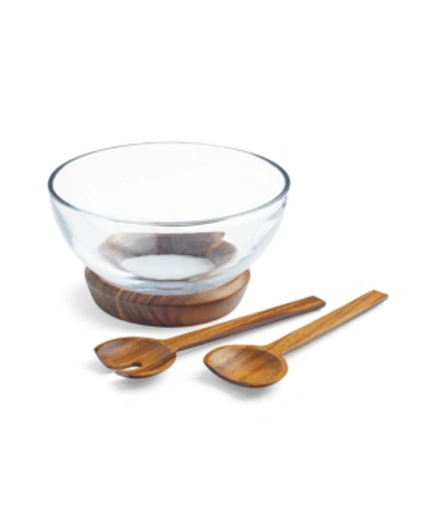Nambe Cooper Salad Bowl With Servers Set In Brown