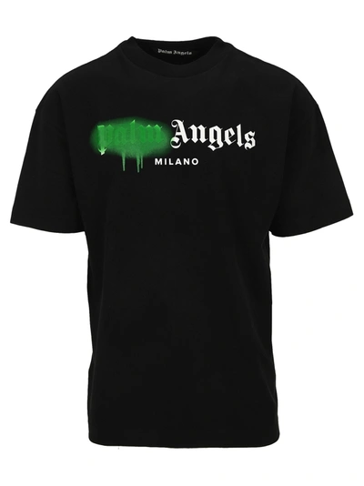 Palm Angels 黑色 Sprayed Logo T 恤 In Black - Green