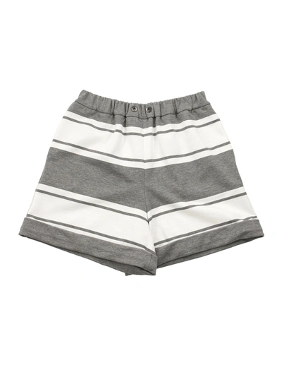Brunello Cucinelli Kids' Cotton Striped Fleece Shorts In Light Grey