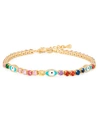 Macy's Multi Color Stone Enamel Evil Eye Bracelet In Gold Plate In Gold