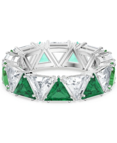 Swarovski Silver-tone Crystal Trillion Statement Ring In Green