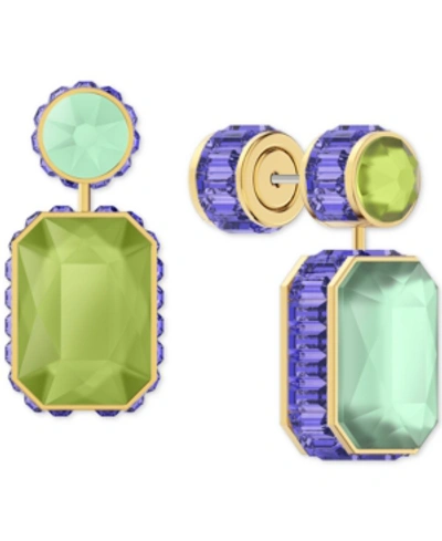 Swarovski Gold-tone Crystal Reversible Front & Back Earrings In Green