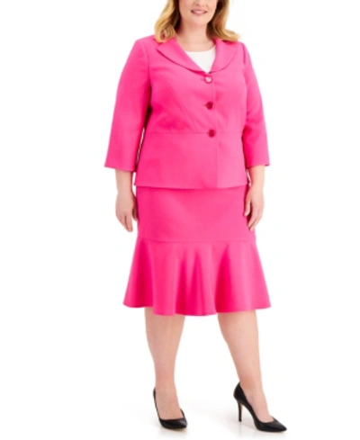 Le Suit Plus Size Crepe Skirt Suit In Pink Perfection
