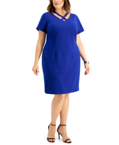 Connected Plus Size Cross-front Sheath Dress In Cobalt