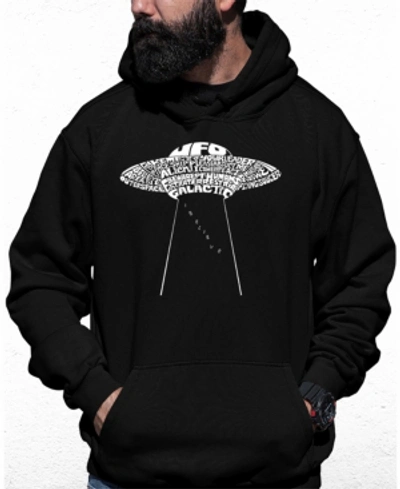 La Pop Art Men's Flying Saucer Ufo Word Art Hooded Sweatshirt In Black
