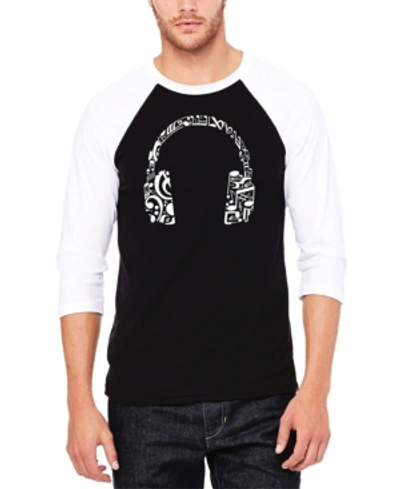 La Pop Art Men's Music Note Headphones Raglan Baseball Word Art T-shirt In Black