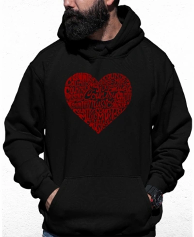 La Pop Art Men's Country Music Heart Word Art Hooded Sweatshirt In Black