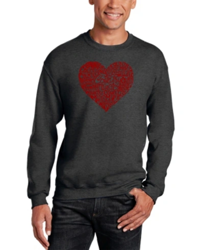 La Pop Art Men's Country Music Heart Word Art Crewneck Sweatshirt In Gray
