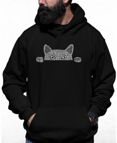 La Pop Art Men's Peeking Cat Word Art Hooded Sweatshirt In Black