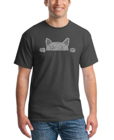 La Pop Art Men's Peeking Cat Word Art T-shirt In Gray