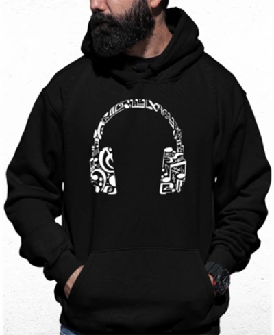 La Pop Art Men's Music Note Headphones Word Art Hooded Sweatshirt In Black