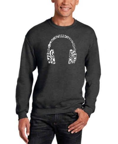 La Pop Art Men's Music Note Headphones Word Art Crewneck Sweatshirt In Gray