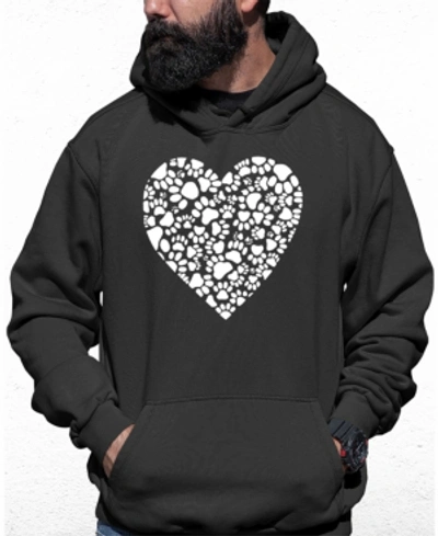 La Pop Art Men's Paw Prints Heart Word Art Hooded Sweatshirt In Gray
