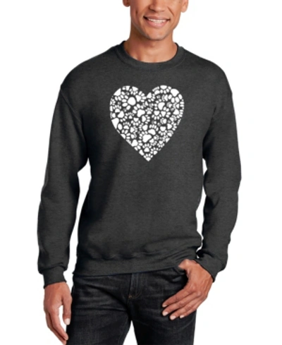 La Pop Art Men's Paw Prints Heart Word Art Crewneck Sweatshirt In Gray