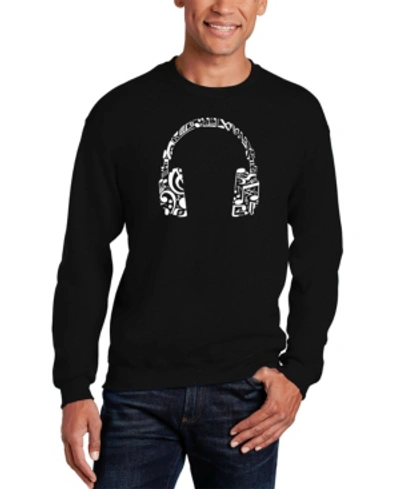 La Pop Art Men's Music Note Headphones Word Art Crewneck Sweatshirt In Black