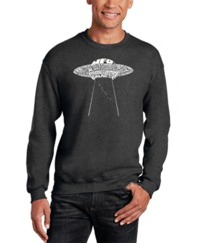 La Pop Art Men's Flying Saucer Ufo Word Art Crewneck Sweatshirt In Gray