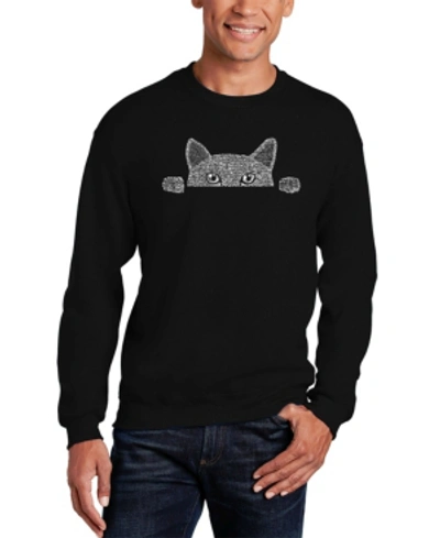 La Pop Art Men's Peeking Cat Word Art Crewneck Sweatshirt In Black