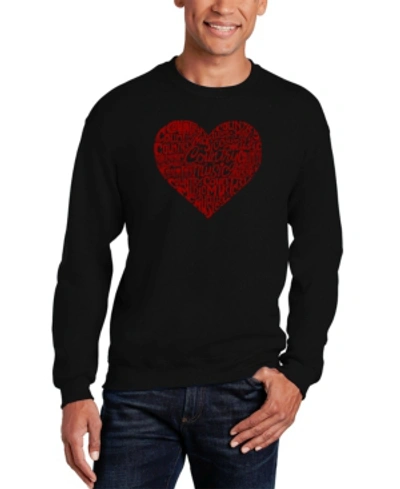 La Pop Art Men's Country Music Heart Word Art Crewneck Sweatshirt In Black