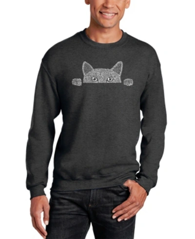 La Pop Art Men's Peeking Cat Word Art Crewneck Sweatshirt In Gray