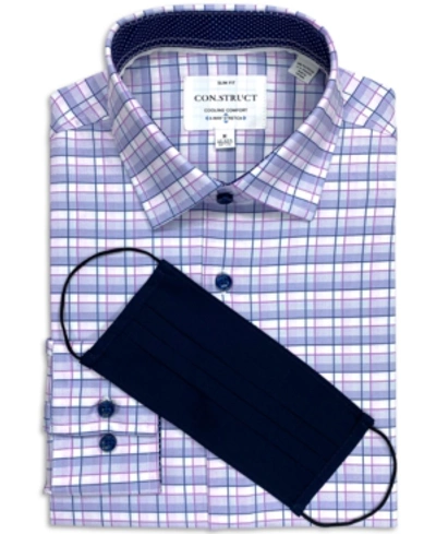 Construct Con. Struct Men's Slim-fit Performance Stretch Fine Plaid Dress Shirt, Created For Macy's "free Face In Lilac