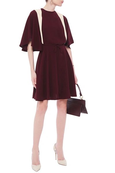 Valentino Fluted Two-tone Silk-crepe Dress In Merlot