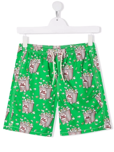 Mc2 Saint Barth Teen Jean Recycled Polyester Swim Shorts In Green