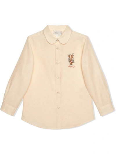 Gucci Kids' Freya Hartas-embroidered Shirt In Neutrals