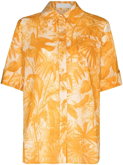 Zimmermann Leaf-print Short-sleeve Shirt In Amberplm