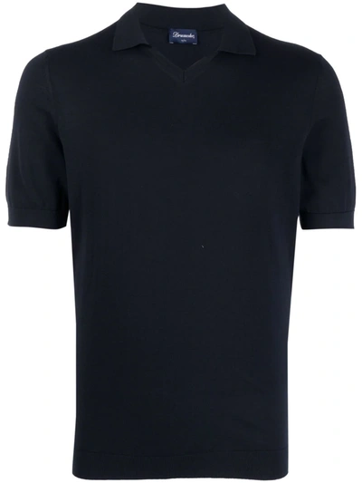 Drumohr Short-sleeve Knit Polo Shirt In Blau
