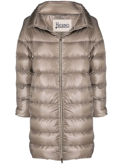Herno Down-feather Mid-length Coat In Nude
