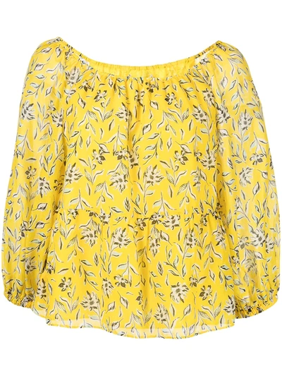 Alice And Olivia Alta Off-the Shoulder Floral-print Cotton And Silk-blend Top In Yellow