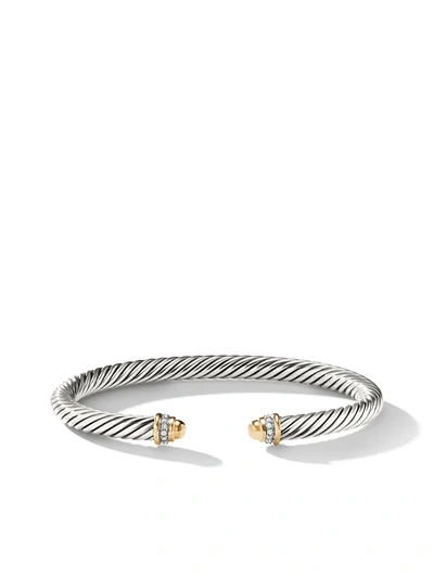 David Yurman Sterling Silver And 18kt Yellow Gold Cable Diamond Cuff In Silver Gold