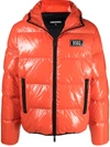 Dsquared2 Logo Tag Shiny Nylon Down Jacket In Orange