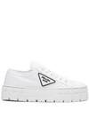 Prada Womens White Double Wheel Recycled-nylon Low-top Trainers In Weiss