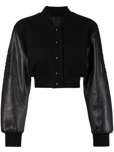 Givenchy Logo压纹短款飞行员夹克 In Black