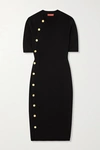 ALTUZARRA TOPAZ BUTTON-DETAILED RIBBED-KNIT MIDI DRESS