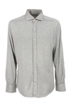Brunello Cucinelli Slim Fit Shirt In Light Silk And Cotton Jersey With French Collar In Light Grey