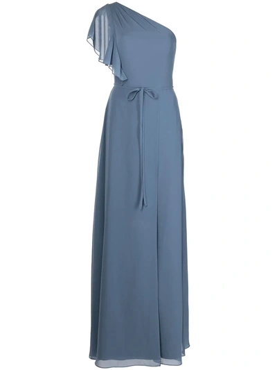 Marchesa Notte Bridesmaids Gathered-bodice Full-length Gown In Blau