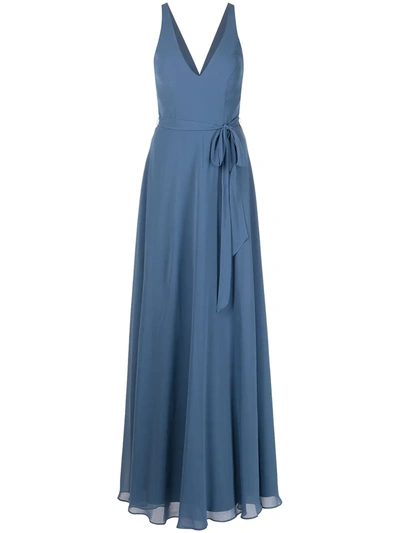 Marchesa Notte Bridesmaids V-neck Tie-waist Gown In Blau