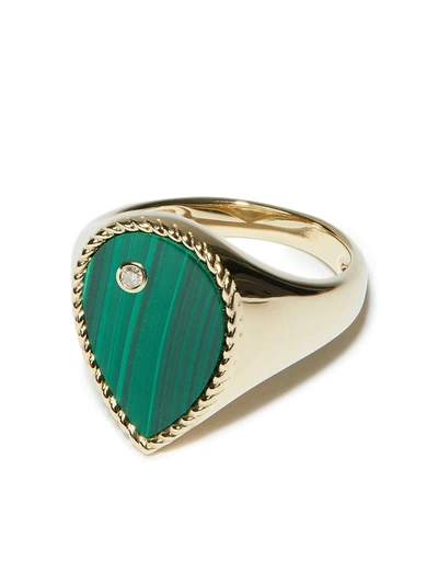 Yvonne Léon 9k Yellow Gold Malachite Pear Diamond Signet Ring