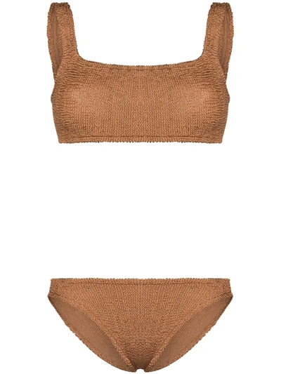 Hunza G Xandra Crinkle Bikini Set In Metallic Cocoa