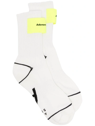 Ader Error Velcro-logo Cotton Ribbed Socks In White