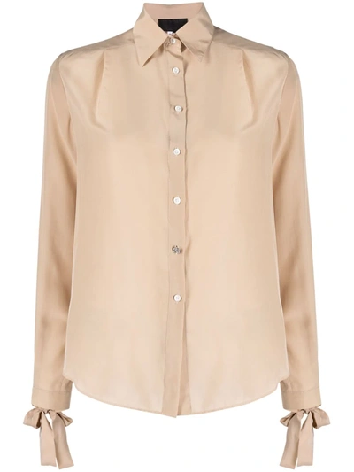 Philipp Plein Long-sleeve Silk Shirt In Beige