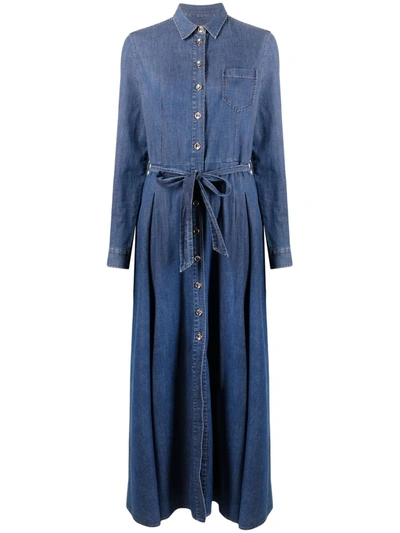 Philipp Plein Denim Maxi Shirt Dress In Blau