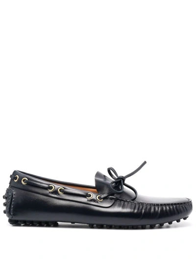 Car Shoe Lace-up Leather Loafers In Schwarz