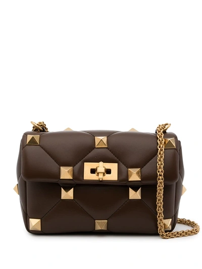 Valentino Garavani Medium Roman Stud Crossbody Bag In Braun