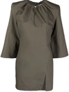 Attico Womens Military Green Drawstring-neck Cotton-poplin Mini Dress 12 In Grün