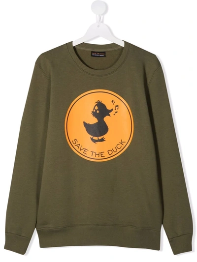 Save The Duck Teen Logo-print Jumper In Green