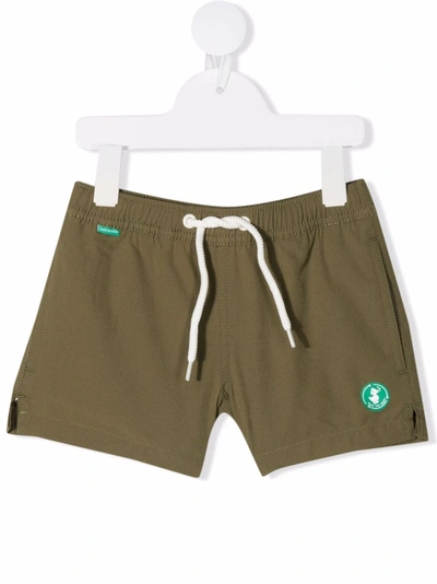 Save The Duck Kids' Drawstring Logo-patch Swim Shorts In Green